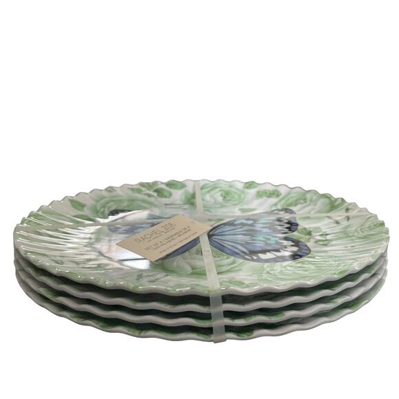 RACHEL ZOE Spring Floral Butterfly Melamine 10.75" Dinner Plates Set of 4 NEW - Picture 6 of 7